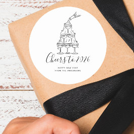 Modern Cheers to the New Year White Hand Drawn Ronde Sticker
