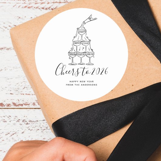 Modern Cheers to the New Year White Hand Drawn Ronde Sticker