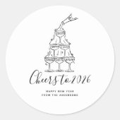 Modern Cheers to the New Year White Hand Drawn Ronde Sticker (Voorkant)
