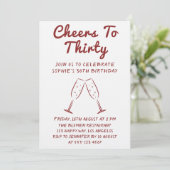 Modern “Cheers to Thirty” Wine 30th Birthday Party Kaart (Staand voorkant)