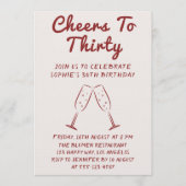 Modern “Cheers to Thirty” Wine 30th Birthday Party Kaart (Voorkant)