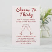 Modern “Cheers to Thirty” Wine 30th Birthday Party Kaart (Staand voorkant)