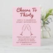 Modern “Cheers to Thirty” Wine 30th Birthday Party Kaart (Staand voorkant)