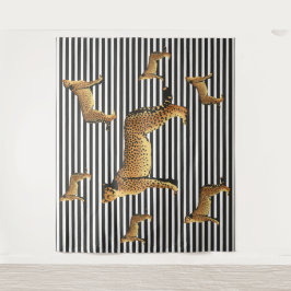 Modern cheetahpatroon op zwart-wit gestreepte acht wandkleed