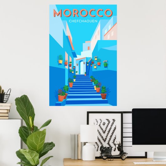 Modern Chefchaouen Marokko Travel Poster (Thuiskantoor)