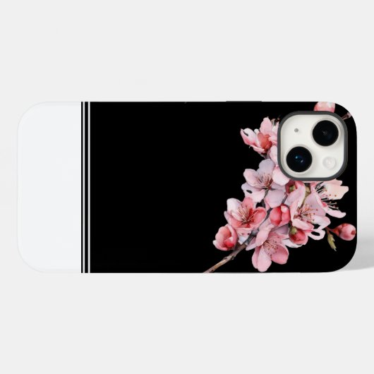 Modern Cherry Blossom Black iPhone 14 Plus Hoesje (Achterkant (horizontaal))