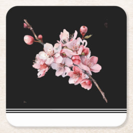 Modern Cherry Blossom Black Paper Onderzetter