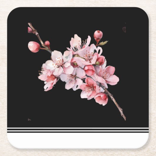 Modern Cherry Blossom Black Paper Onderzetter (Voorkant)