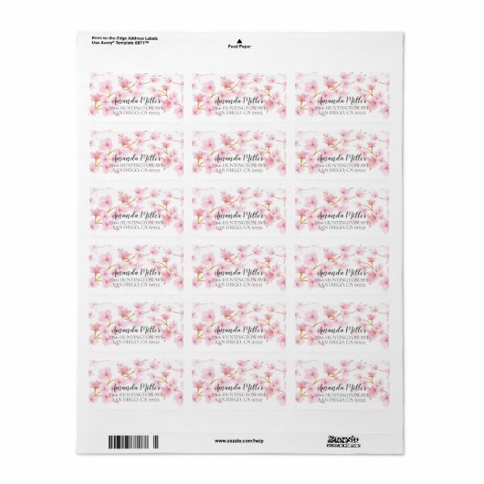 Modern Cherry Blossom Bloemen Retouradres Label (Full Sheet)