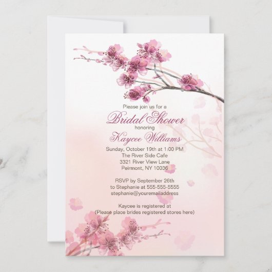 Modern Cherry Blossom Bridal Shower Kaart (Voorkant)
