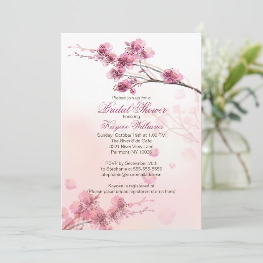 Modern Cherry Blossom Bridal Shower Kaart (Staand voorkant)