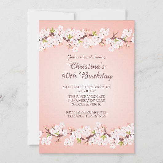 Modern Cherry Blossom Flower Floral Birthday Party Kaart (Voorkant)
