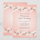 Modern Cherry Blossom Flower Floral Birthday Party Kaart (Voorkant / Achterkant)