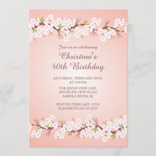 Modern Cherry Blossom Flower Floral Birthday Party Kaart