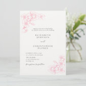 Modern Cherry Blossom Sketch Pink Floral Wedding Kaart (Staand voorkant)