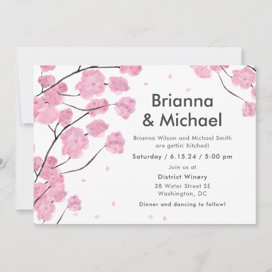 Modern Cherry Blossom Wedding Invitation Kaart (Voorkant)