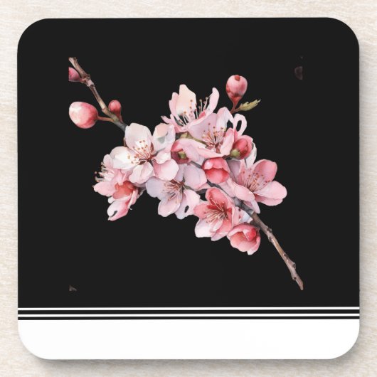 Modern Cherry Blossom Zwart Hard Plastic onderzett Bier Onderzetter (Voorkant)