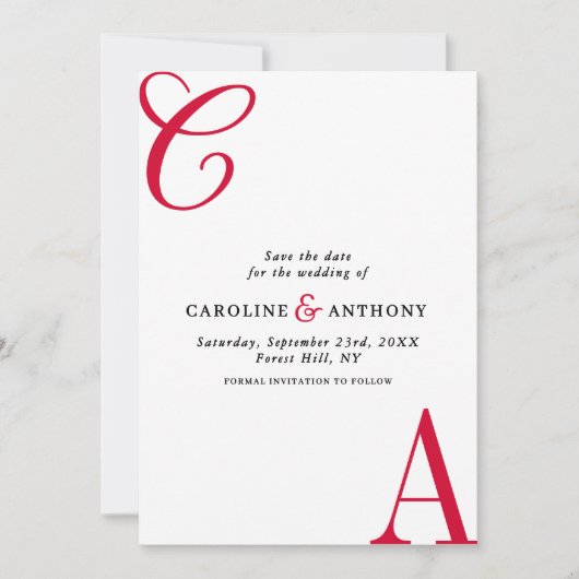 Modern Cherry Coded Minimalist Monogram Wedding Save The Date (Voorkant)