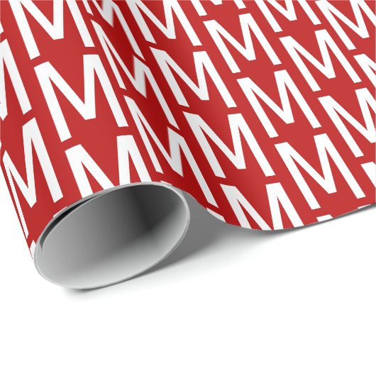 Modern cherry crimson red douane monogram patroon cadeaupapier (Rol Hoek)