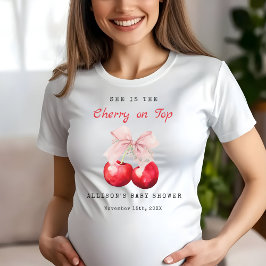 Modern Cherry On Top Roze Bow Baby shower T-shirt