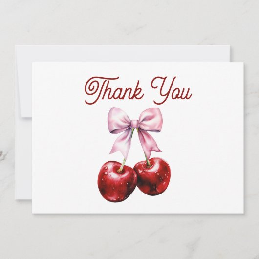 Modern Cherry op de top Roze Bow Baby shower Bedankkaart (Voorkant)