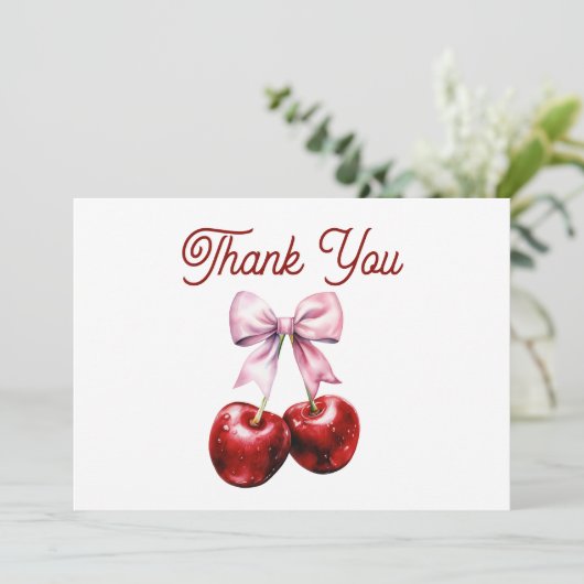 Modern Cherry op de top Roze Bow Baby shower Bedankkaart (Staand voorkant)