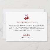 Modern Cherry op de top Roze Bow Baby shower Bedankkaart (Achterkant)