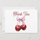 Modern Cherry op de top Roze Bow Baby shower Bedankkaart (Voorkant)