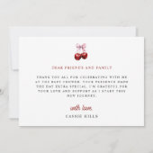 Modern Cherry op de top Roze Bow Baby shower Bedankkaart (Achterkant)