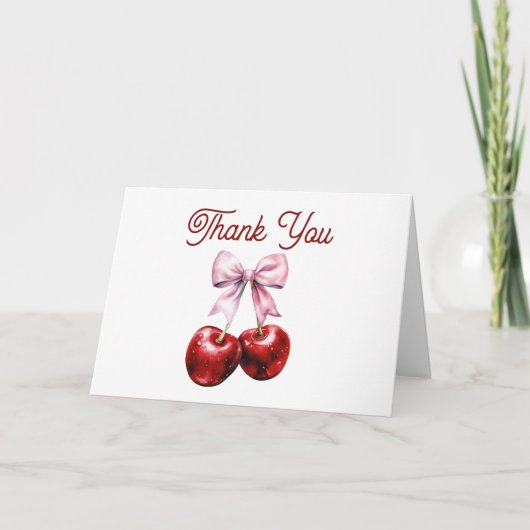 Modern Cherry op de top Roze Bow Baby shower Bedankkaart (Voorkant)