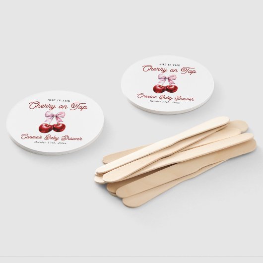 Modern Cherry op de top Roze Bow Baby shower Handwaaier (Niet-gemonteerd)