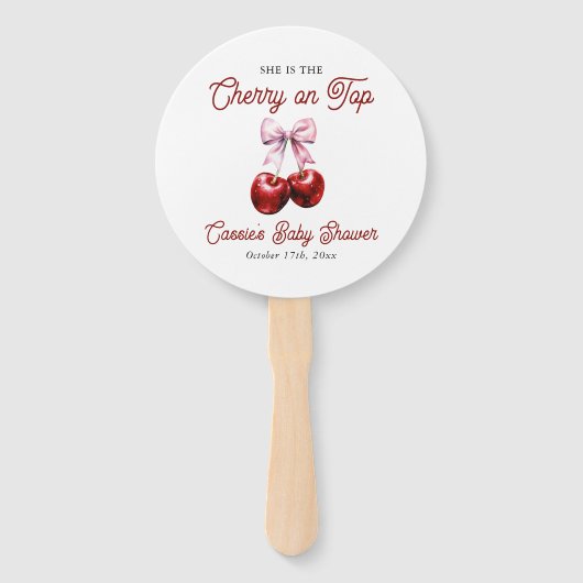 Modern Cherry op de top Roze Bow Baby shower Handwaaier (Voorkant)