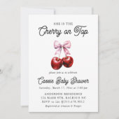 Modern Cherry op de top Roze Bow Baby shower Kaart (Voorkant)