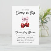 Modern Cherry op de top Roze Bow Baby shower Kaart (Staand voorkant)