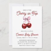 Modern Cherry op de top Roze Bow Baby shower Kaart (Voorkant)