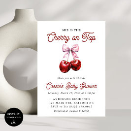 Modern Cherry op de top Roze Bow Baby shower Kaart