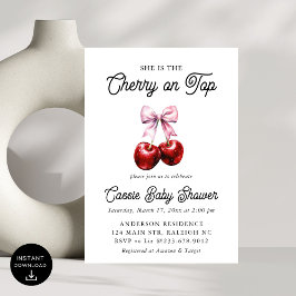 Modern Cherry op de top Roze Bow Baby shower Kaart