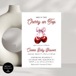 Modern Cherry op de top Roze Bow Baby shower Kaart