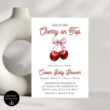 Modern Cherry op de top Roze Bow Baby shower