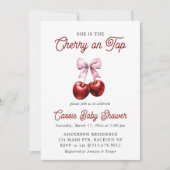 Modern Cherry op de top Roze Bow Baby shower Kaart (Voorkant)