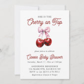 Modern Cherry op de top Roze Bow Baby shower Kaart (Voorkant)