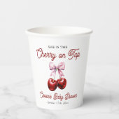 Modern Cherry op de top Roze Bow Baby shower Papieren Bekers (Voorkant)