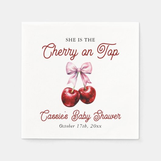 Modern Cherry op de top Roze Bow Baby shower Servet (Voorkant)