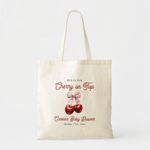 Modern Cherry op de top Roze Bow Baby shower Tote Bag