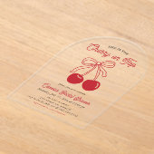 Modern Cherry op de top Roze Bow Vrijgezellenfeest Acryl Uitnodigingen (Laagn)