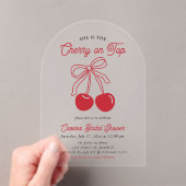 Modern Cherry op de top Roze Bow Vrijgezellenfeest Acryl Uitnodigingen (Insitu (Draagbaar))