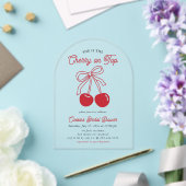 Modern Cherry op de top Roze Bow Vrijgezellenfeest Acryl Uitnodigingen (Insitu (Huwelijk))