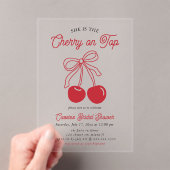 Modern Cherry op de top Roze Bow Vrijgezellenfeest Acryl Uitnodigingen (Insitu (Draagbaar))