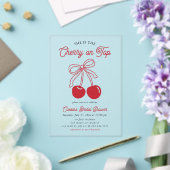 Modern Cherry op de top Roze Bow Vrijgezellenfeest Acryl Uitnodigingen (Insitu (Huwelijk))