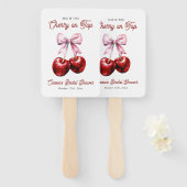 Modern Cherry op de top Roze Bow Vrijgezellenfeest Handwaaier (Voorkant en achterkant)